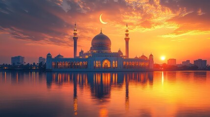 Majestic Mosque at Sunrise: A Breathtaking Reflection