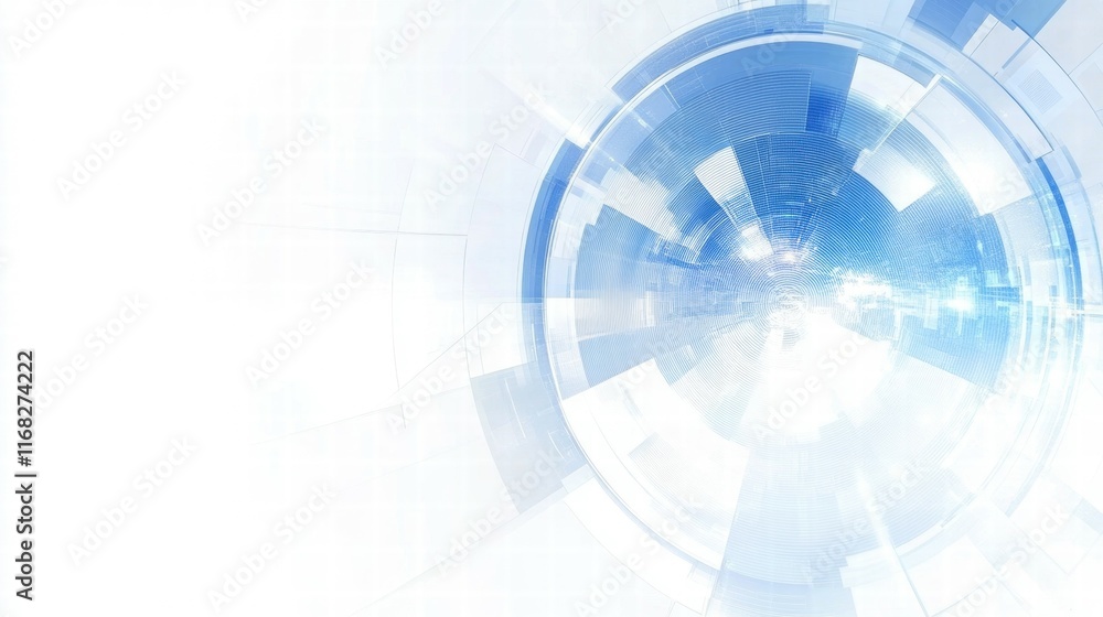 Poster Abstract digital design featuring a circular pattern and light effects.