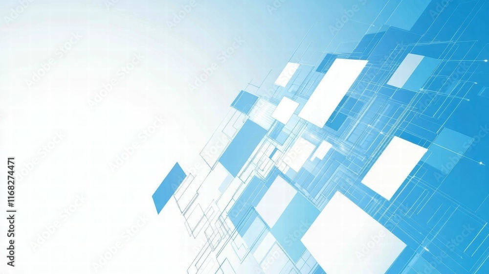 Poster abstract blue background with geometric shapes for digital design or technology themes.