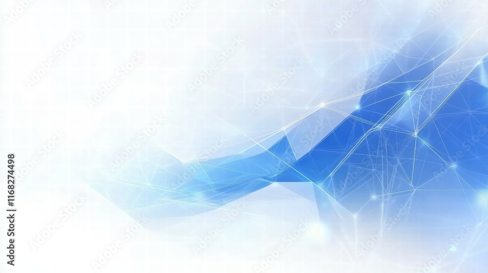 Poster abstract blue wave with geometric lines and connections, symbolizing technology and innovation.