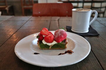 Matcha and strawberry tart in Tokyo, Japan