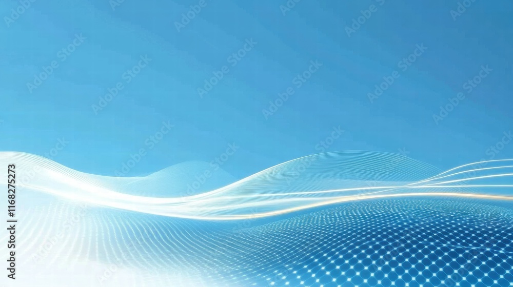 Poster Abstract blue waves with a gradient and dotted pattern, conveying a sense of calm and technology.