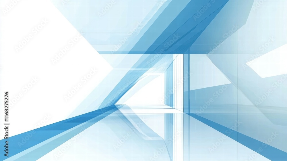 Aufkleber a modern, abstract space with blue tones and geometric shapes creating a serene atmosphere.