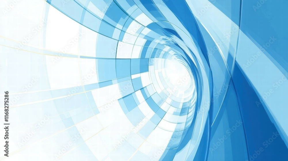 Poster abstract blue spiral design conveying a sense of motion and depth.