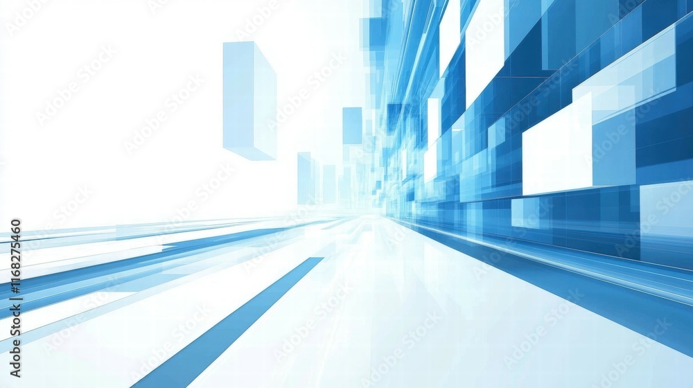 Aufkleber abstract blue and white geometric design creating a sense of depth and movement.