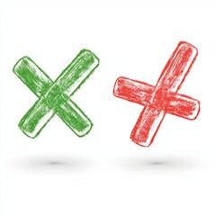 Obraz premium Colorful hand-drawn check and cross marks symbolizing approval and disapproval in a simple minimalistic style