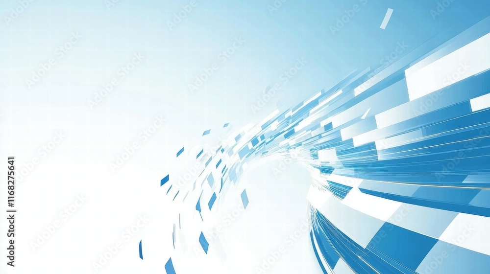 Aufkleber Abstract digital design with blue and white geometric shapes creating a dynamic flow.