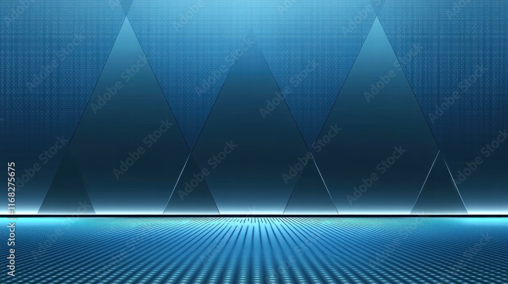 Aufkleber Abstract blue geometric background with triangular shapes and a glowing base.