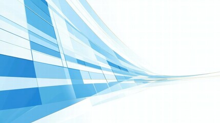 Abstract blue wave design with layered shapes and a light background.