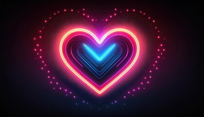 A vibrant neon heart design with glowing edges, set against a dark background, radiating love and energy.