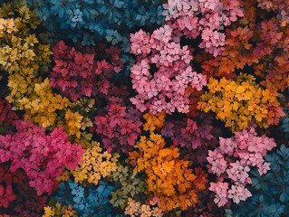 Obraz premium Aerial perspective of colorful autumn trees forming a natural mosaic 