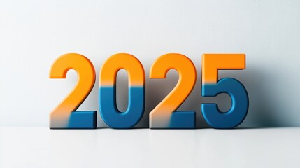 3D rendering of the year "2025" in a minimalist design with matte blue and orange numbers, perfect for new year celebrations or futuristic digital themes.