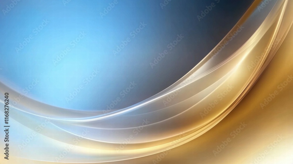 Poster abstract design featuring smooth curves and gradients in blue and gold tones.