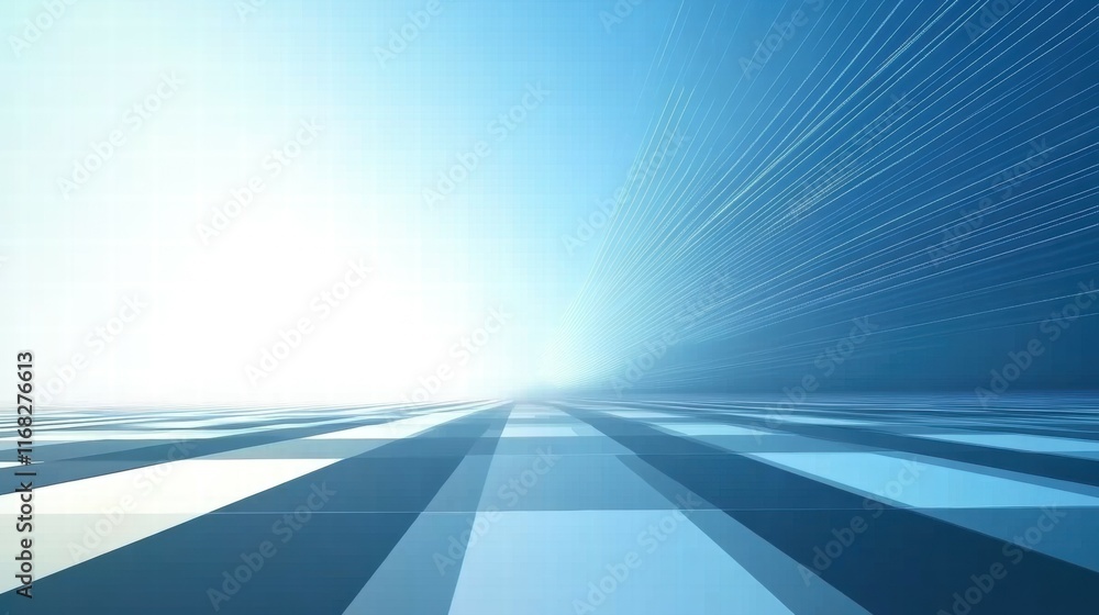Poster Abstract digital landscape with a gradient and grid pattern, suggesting depth and movement.