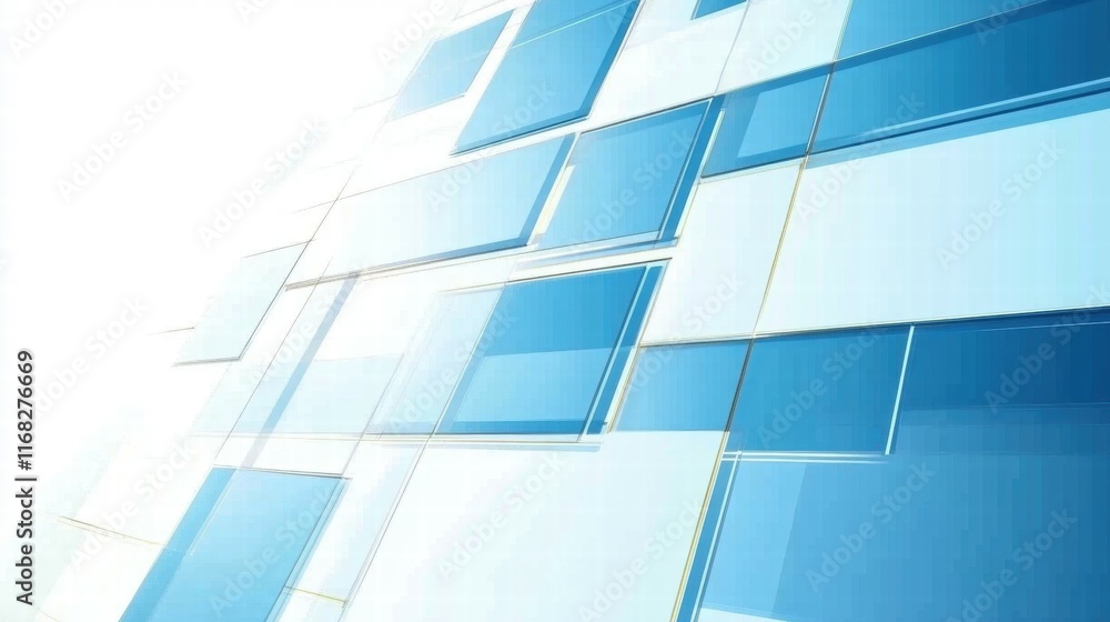 Poster Abstract blue geometric pattern with varying transparency and light effects.