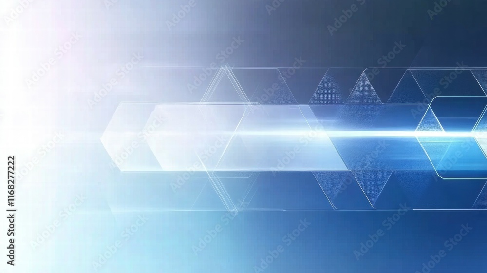 Poster abstract blue background with geometric shapes and light effects.