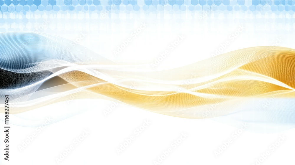 Poster abstract waves in blue, black, and orange, creating a dynamic and modern visual effect.