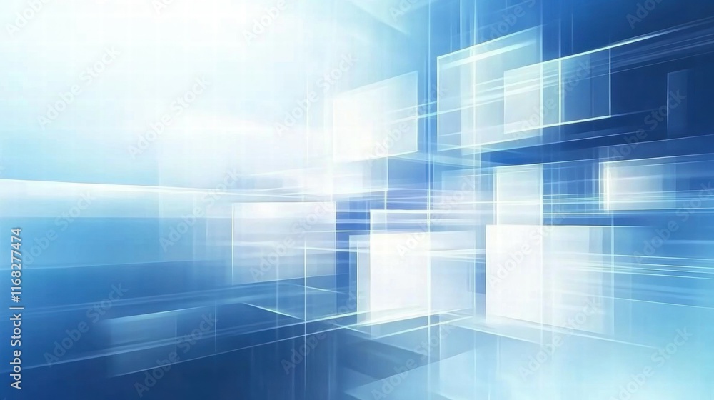 Poster Abstract blue digital background with geometric shapes and light effects.
