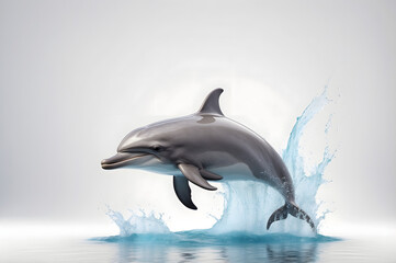 Fototapeta premium Dolphin leaping from ocean water, creating splash.