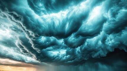 Dramatic dark storm clouds with patches of sunlight breaking through, creating a moody effect