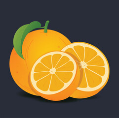 Orange with leaf on a background. Orange packaging and patterns. Realistic vector illustration