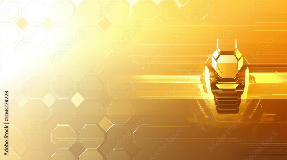 Aufkleber Abstract design featuring hexagonal patterns and a futuristic golden structure.