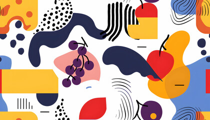 Fototapeta premium Abstract Colorful Illustration with Geometric Shapes and Fruit