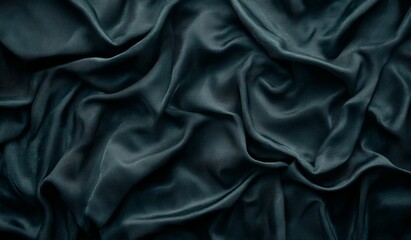 Obraz premium Dark teal fabric texture, draped silk background.
