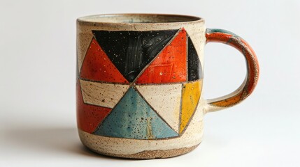 A mug with a bold, geometric pattern and a sturdy, ceramic construction