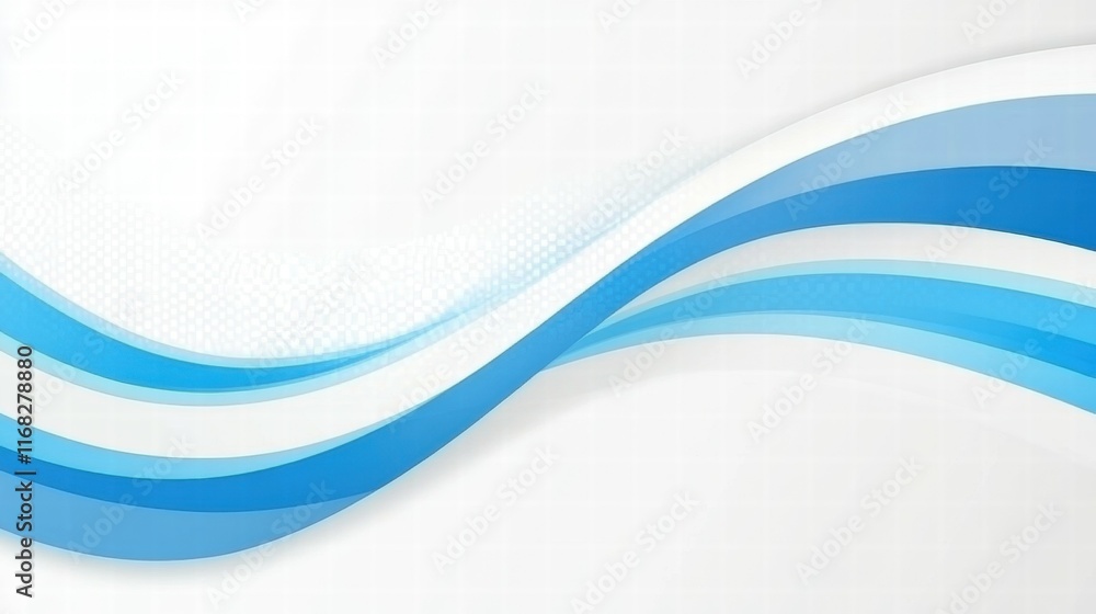 Poster abstract design with flowing blue waves on a light background.