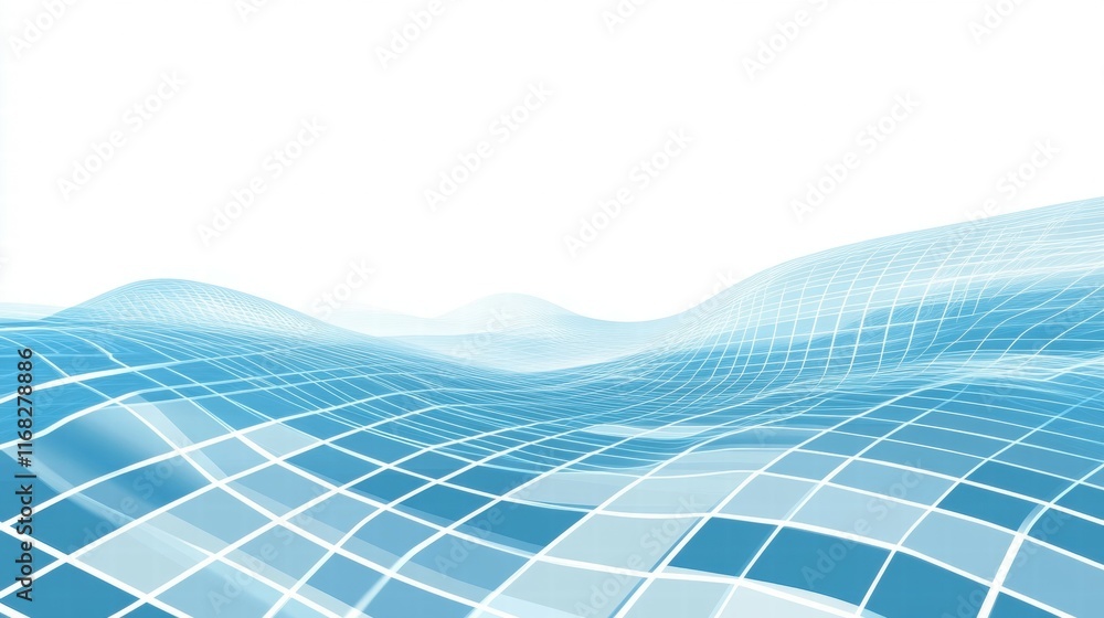 Aufkleber abstract blue grid waves creating a digital landscape.