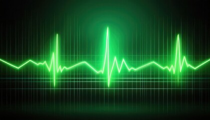 A vibrant green heartbeat waveform on a dark background, symbolizing life, health, and medical monitoring.