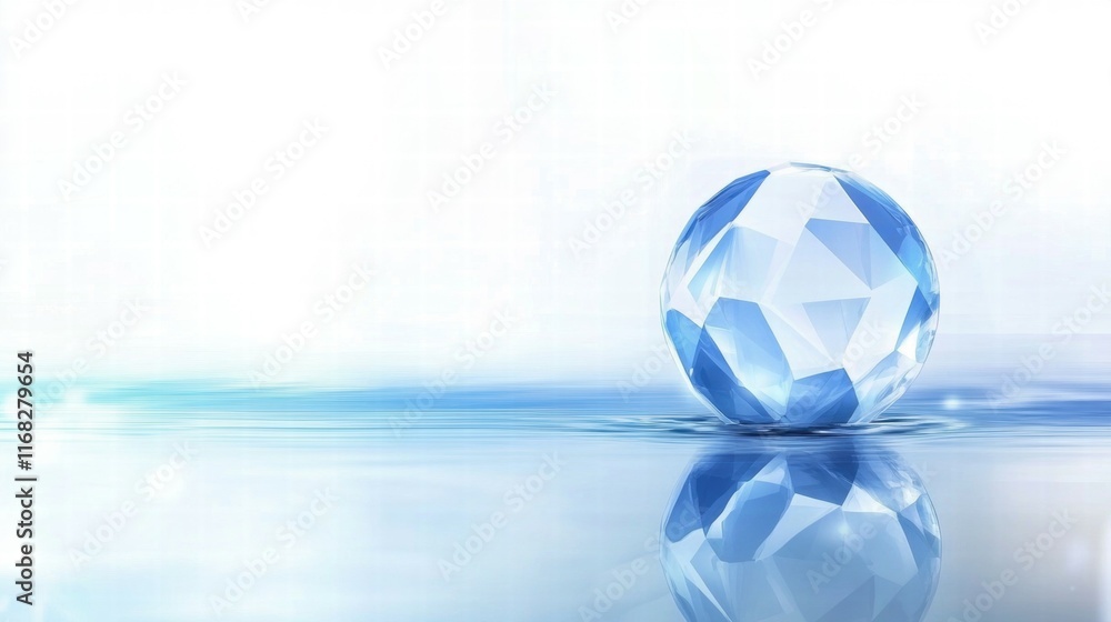 Poster A crystal-like sphere reflecting in water, creating a serene and minimalist visual effect.