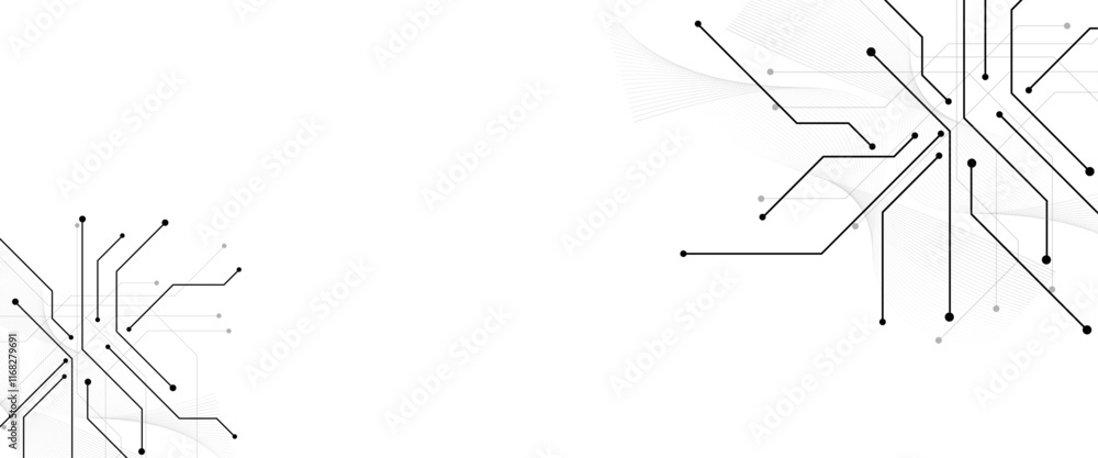 Poster Vectors White Abstract geometric dots and lines connection circuit concept. Global communication technology background design