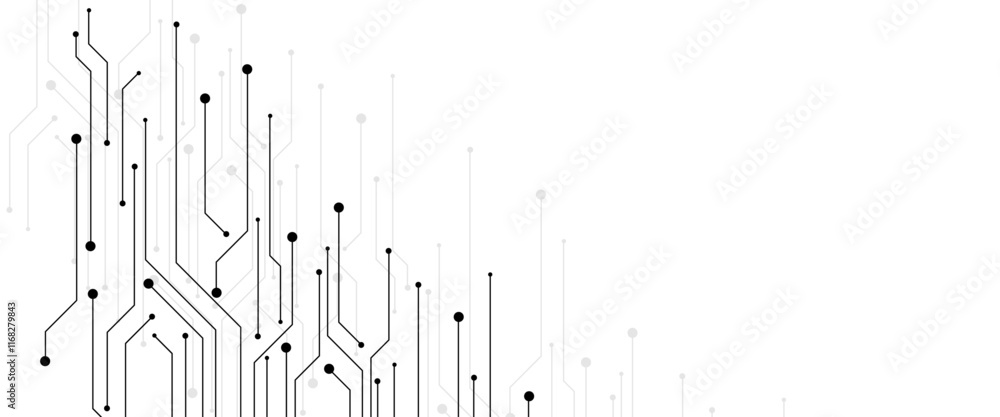 Fototapete Vector Technology connected white lines and dots with electronics elements on tech bg. Digital technology futuristic internet network speed connection white background. 