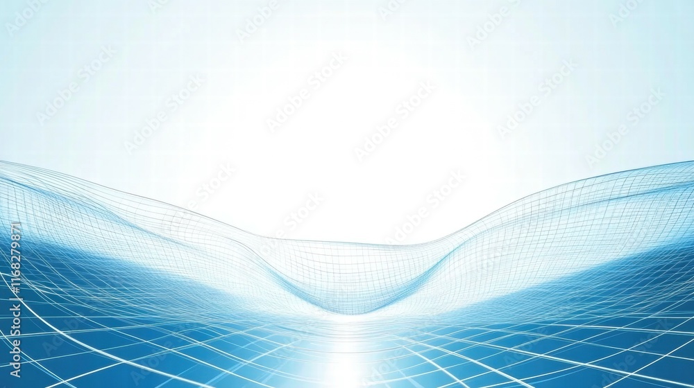 Aufkleber abstract blue grid landscape with light gradient and smooth curves.