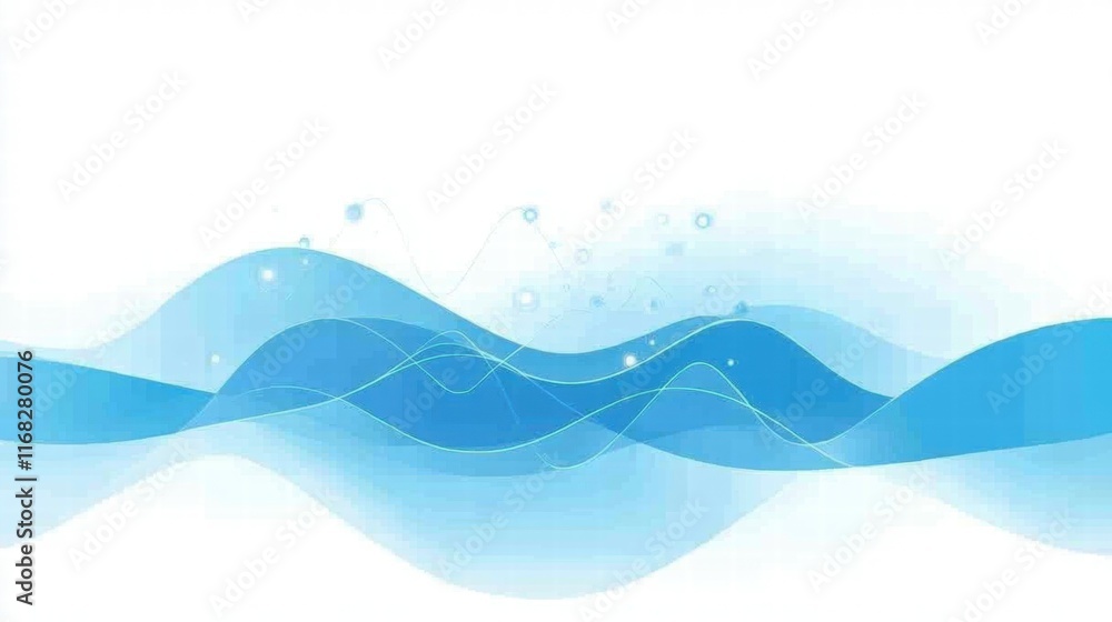 Poster Abstract blue waves with a smooth gradient and light effects for design and backgrounds.