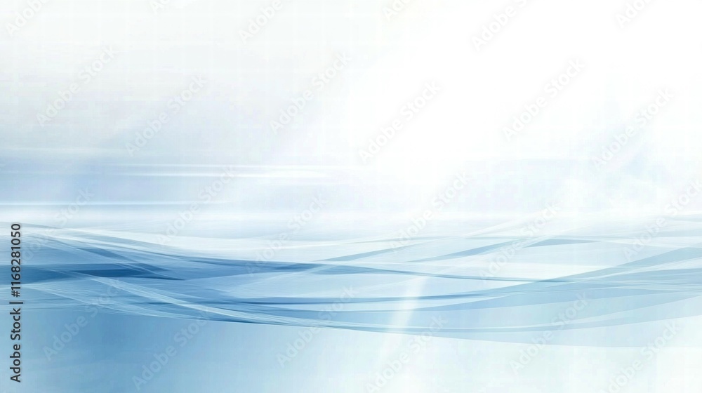 Poster a serene abstract design featuring soft blue waves and light gradients.