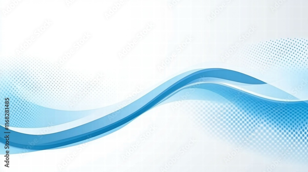 Poster abstract blue wave design with gradients and dots, suitable for backgrounds or graphics.