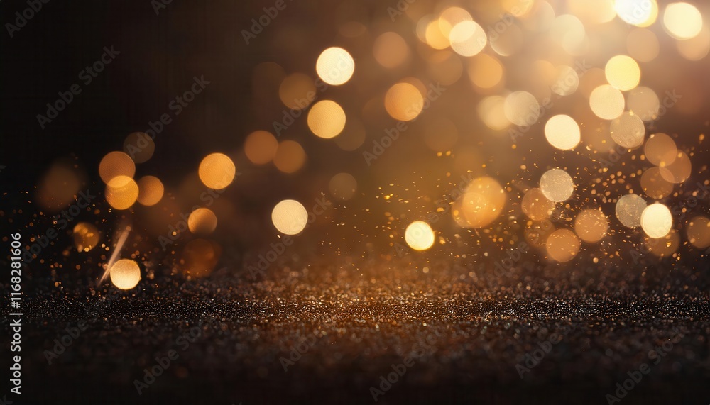 Poster a mesmerizing blur of golden bokeh lights shimmering against a dark background, creating an enchanti