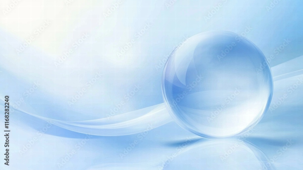 Poster A soft blue background with a transparent sphere, conveying tranquility and simplicity.