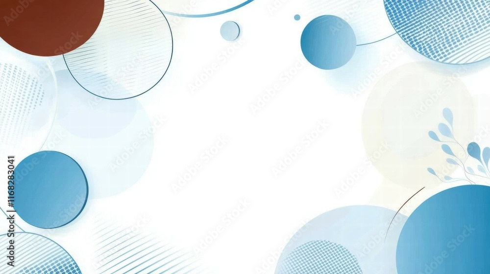 Aufkleber abstract design featuring circular shapes in blue and brown hues on a light background.