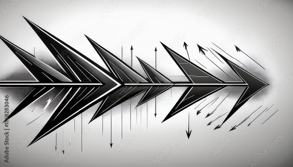 Poster a dynamic design featuring sharp, black arrows pointing forward, symbolizing direction, speed, and p