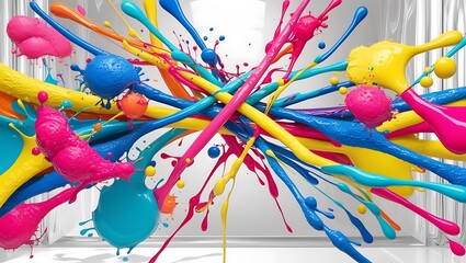 Obraz premium Colorful paint splatters intersect transparently with an interesting background.