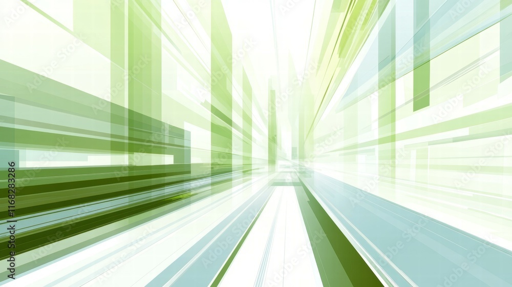 Aufkleber abstract green cityscape with dynamic lines and light effects.