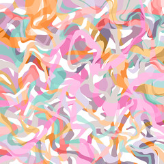 Marbling effect Colorful abstract geometric mosaic wavy pattern White background Pastel muted bleached colors