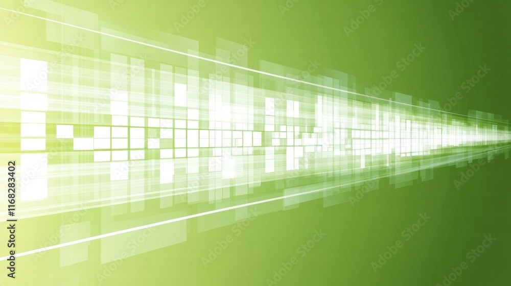 Leinwandbilder Abstract green background with light patterns and digital elements.