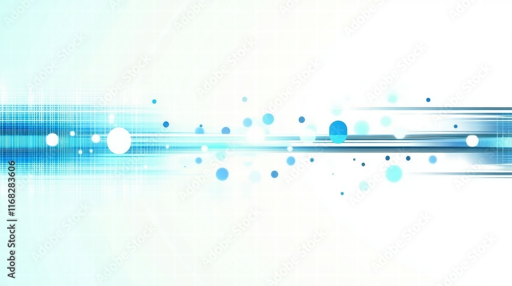 Poster abstract blue and white digital background with dynamic lines and circles.