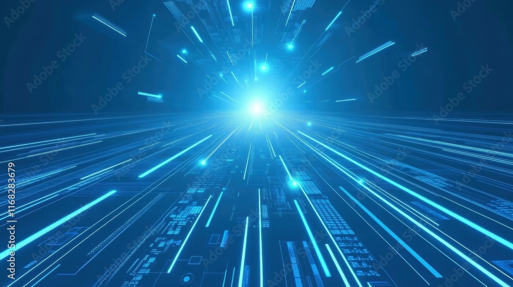 Aufkleber a dynamic blue digital landscape representing speed and technology.
