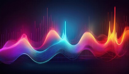 Fototapeta premium A vibrant, colorful sound wave graphic representing audio frequencies with a dynamic, modern design.